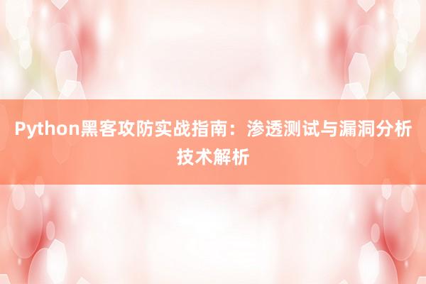 Python黑客攻防实战指南：渗透测试与漏洞分析技术解析